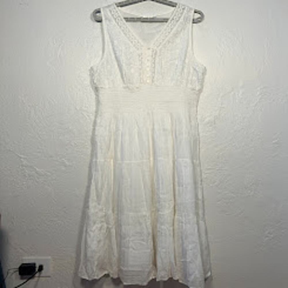 Mlle Gabrielle White Cotton Dress 3X Gauzy Lined Embroidered Beaded Bridal